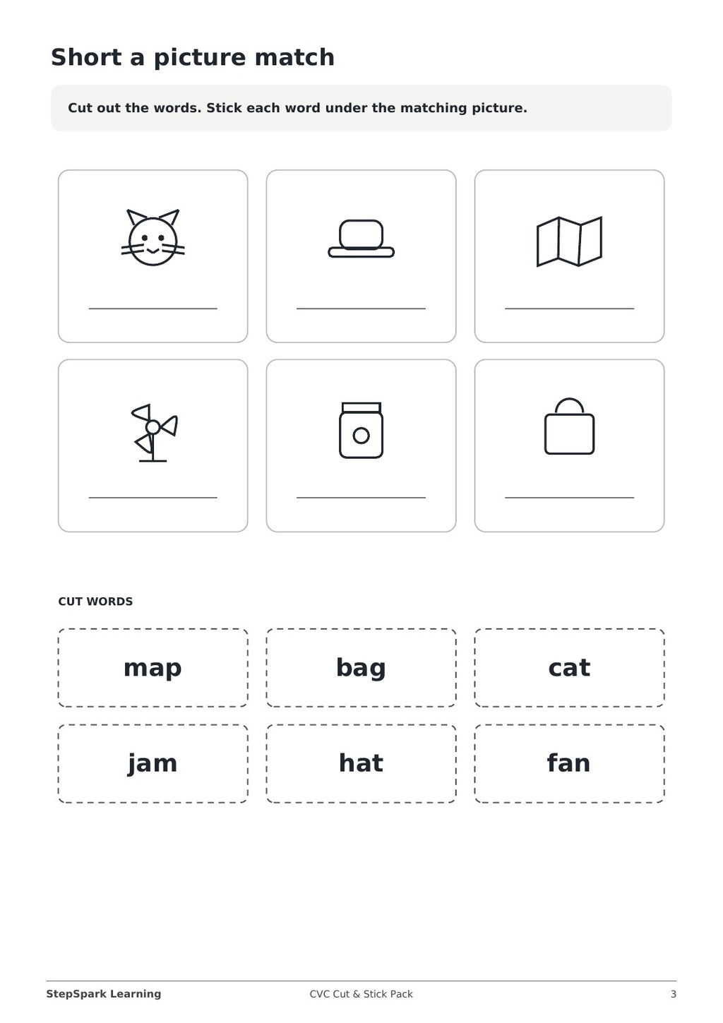 CVC cut and stick activity worksheet preview