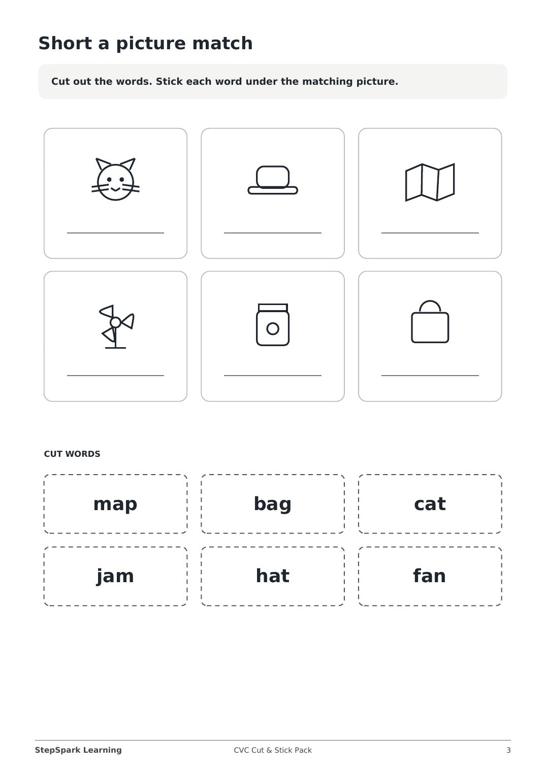 CVC cut and stick activity worksheet preview