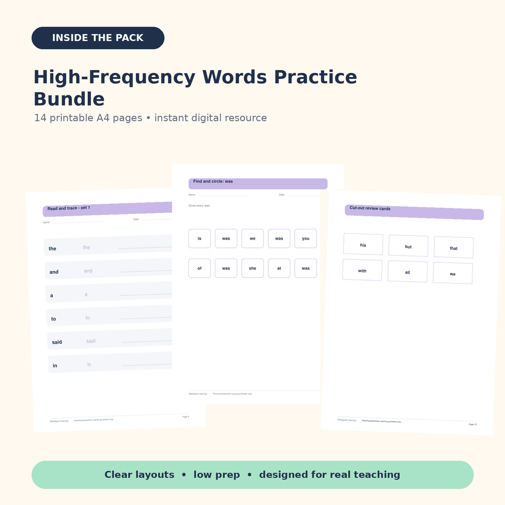 Preview pages from the High-Frequency Words Practice Bundle
